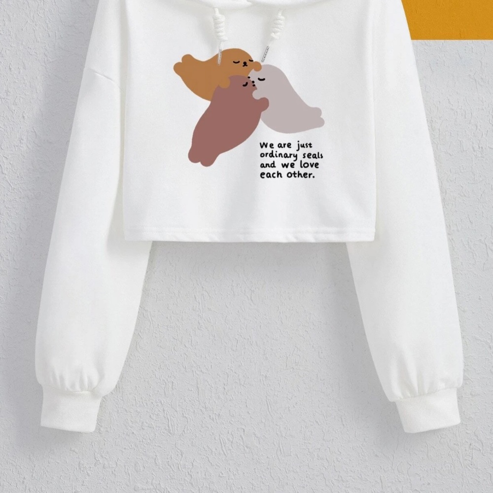 Hood with slogan print and cartoon dropped shoulders with drawstring